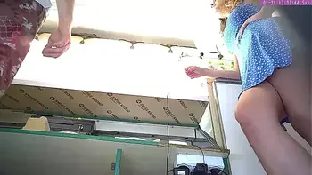 Sexy blonde girl voyer camera upskirt at work part 10