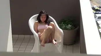 Caught spying my neighbors daughter masturbating on her balcony