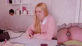 Helping my stepsister with homework but she's too distracted with vibro plug in her ass!