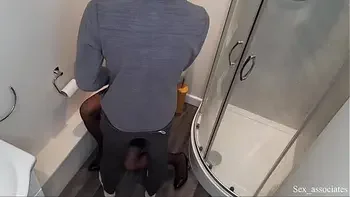Quickie sex with a bored girl in the toilet at a home party
