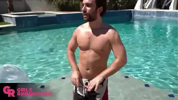 GIRLSRIMMING - Pool rimjob by stepdaughter Rebel Lynn