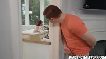 He was spying on his hot stepmom while she was taking her bath