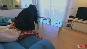 The stepmother accidentally sat on her stepson's penis and couldn't tear herself away from him until he filled her with sperm