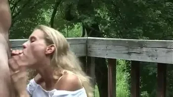 Skinny hot blonde wife gets fucked outside! Dick on the Deck  Mindy YummyMama gets a good hard fuck and HUGE facial!