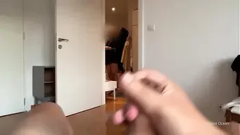 My husband is jerking off on her and cum a while my stepmom making up and does not see.