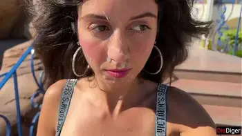 Slut agreed to walk with cum on her face for money in a hotel full of people - Cumwalk