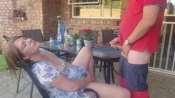 Mutual masturbation Caught my friends wife fingering herself on the patio so i joined her
