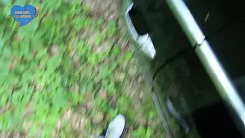 A beauty caught masturbating fucks a stranger right next to the car