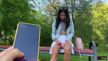 Girlfriend gets orgasms in a public park and I control it with a toy from Flirtwithsb