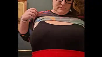 Horny bbw secretary flashes tits and panties