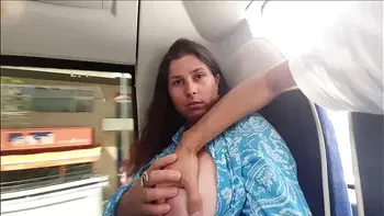 Stepson Suddenly starts Touching his Busty Stepmom's Tits and Pussy in the Bus after work