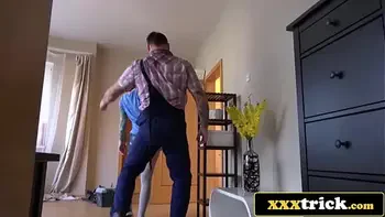 Two Beautiful Euro Bisexual Babes Invite Plumber for a 3-Way