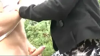 A young couple having anal sex outdoor invites Papy Voyeur to join