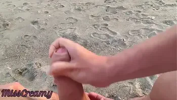 French Milf Blowjob Amateur on Nude Beach public to stranger with Cumshot 02 - MissCreamy