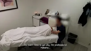 A gorgeous Japanese waitress who was like no, no, no, I have a boyfriend when her massage therapist was about to fuck her pussy, but she finished her massage with a big smile on her face