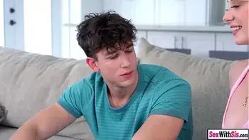 Tiny teen stepsister wins a bet and rides her step bros big dick