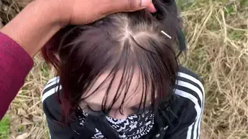 Emo slut gets fucked on tree stump in public