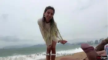 I see you jerking off to me and I want to help you cum! - Cock flashing on public beach