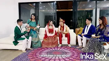 Chudai Boda hindú termina en orgia entre hermanastras y padrastros.