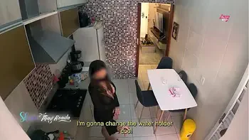 Hot wife Thay Ksada gets out of the shower and greets the delivery man in just a nightgown