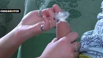 Nasty MILF fucked young guy and ate his cum with icecream