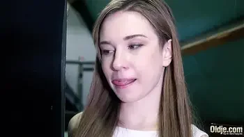 Sweet sexy teen caught fingering her pussy by grandpa and he fucks her tight pussy after a nice deepthroat blowjob