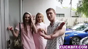 Teen flight attendants suck and fuck wealthy passenger