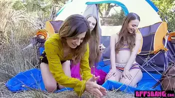 Hiking hotties fucked outdoor by a helpful stranger