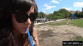 Tiny girl almost caught masturbating in public on a ferris wheel