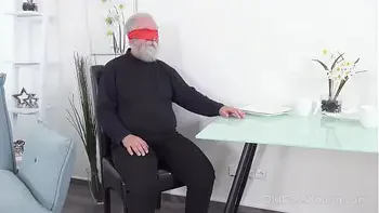 Old Goes Young - Yummy babe congratulates an old man with sex