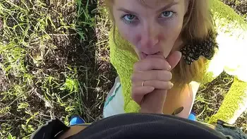 Russian MILF agrees to risky sex in the park with a stranger. POV Public Blowjob and Doggystyle
