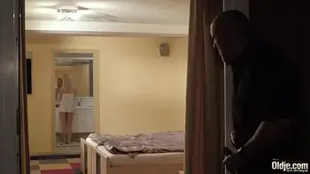 Teen girl gets grandpa horny and rides his cock then swallows his cum