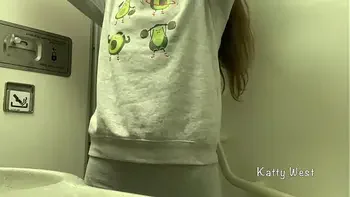 Risky masturbation in an airplane toilet. Almost Caught without Panties When Cumming