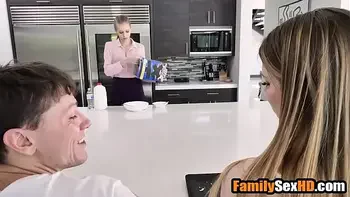 Angry stepmom makes stepdaughter suck her stepbrother's dick