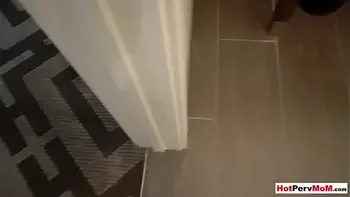 MILF stepmom lets stepson to jerk off on her pussy