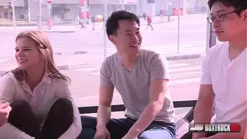 Beautiful Sarah Kay gets a cum shot on her big ass in the public