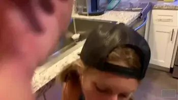 Sloppy blowjob in the kitchen