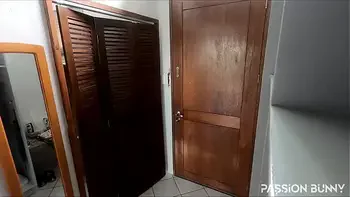 Nude delivery by crazy and sexy girl in holiday at home