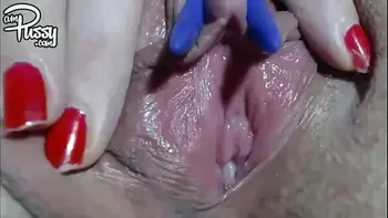 Wet bubbling pussy close-up masturbation to orgasm, homemade