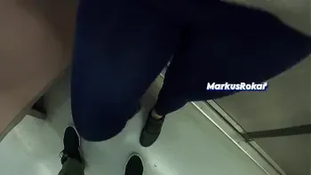 My Wife Let Older Unknown Man to Touch her Pussy Lips Over her Spandex Leggings in Subway