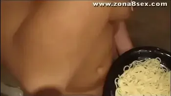 Bianca eating spaguettis in wc