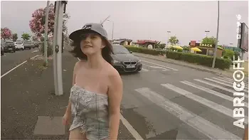 She Moves Her Big Tits Braless At The Station