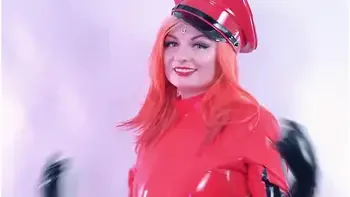 Fetish Latex Rubber Clip 4k Red Shiny Catsuit