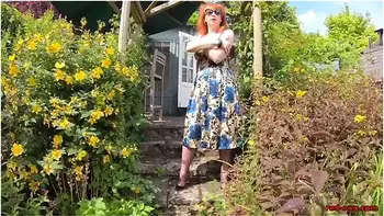 Busty Babe Red Xxx Fingers Herself In The Garden