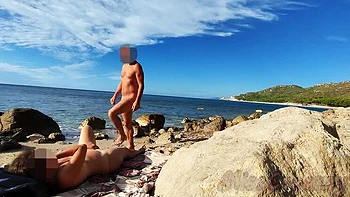 French Amateur Wife Miss Creamy Fucks Big Cock on Nude Beach - Public Sex & Cum in Mouth