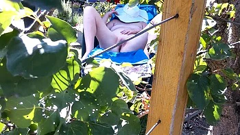German MILF SimoneLive1 Naked Outdoor Close-Up Pussy in Garden - Neighbor Watching Through Hedge