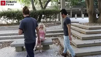 Two Asian Males Double Team Train Blonde Babe's Tiny Pink Pussy - BananaFever AMWF