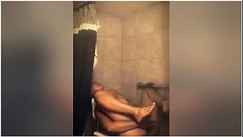 Ebony Babe In Shower Masturbating