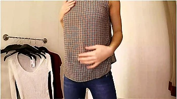 Sexy Teen 18+ With Small Tits Try-on Haul Slim Blouses, Pullovers In Dressing Room