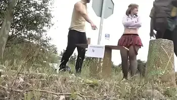 A kinky babe gets pilgrims horny at Santiago's road